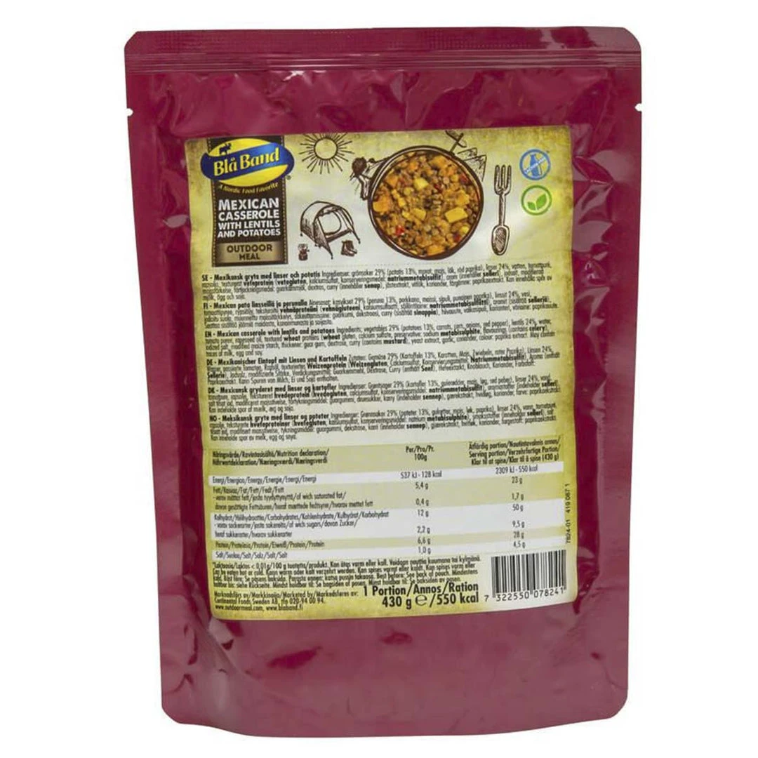 BLA BAND MEXICAN CASSEROLE WITH LENTIL & POTATO | Ready Meal, 550 KCAL Camping & Survival 1 BLA BAND MEXICAN CASSEROLE WITH LENTIL & POTATO | Ready Meal, 550 KCAL Camping & Survival
