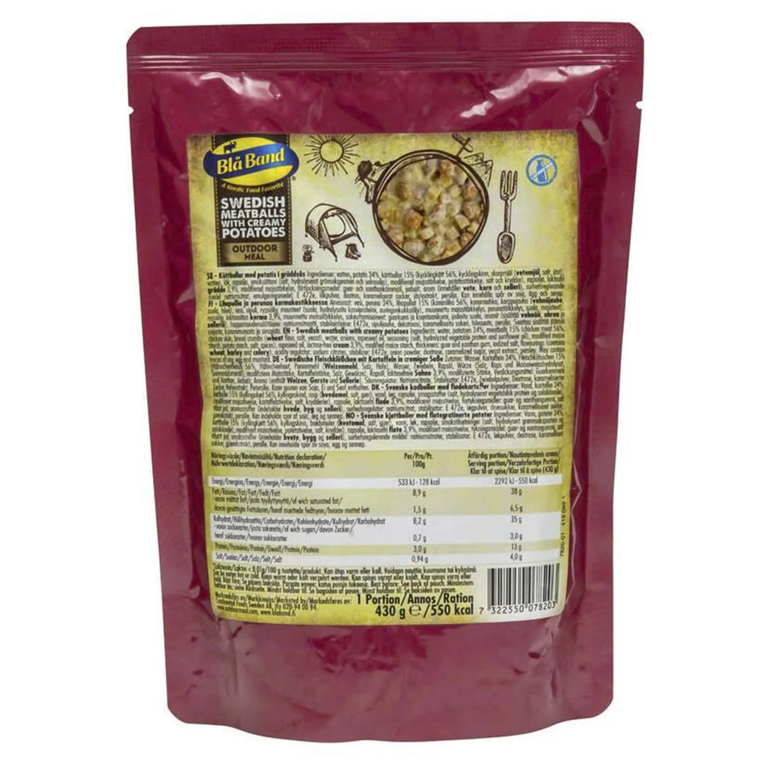 BLA BAND SWEDISH MEATBALLS WITH CREAMY POTATOES | Ready Meal, 550 KCAL 1 BLA BAND SWEDISH MEATBALLS WITH CREAMY POTATOES | Ready Meal, 550 KCAL