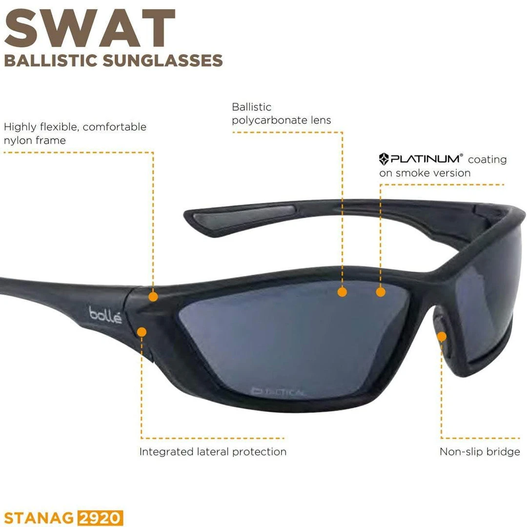 BOLLE SWAT | Tactical Ballistic Safety Sunglasses With Smoke Lenses Equipment 4 BOLLE SWAT | Tactical Ballistic Safety Sunglasses With Smoke Lenses Equipment