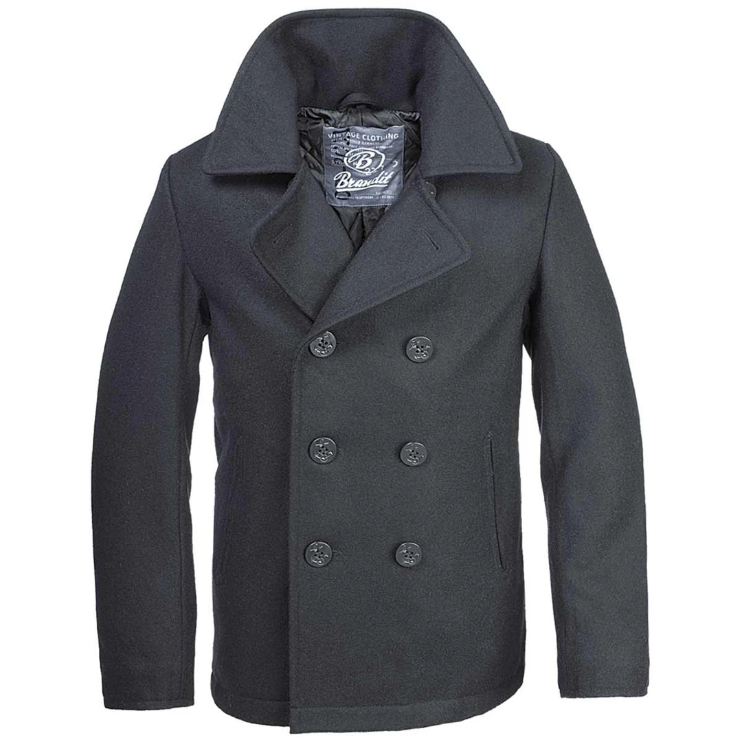 BRANDIT PEA COAT | Men's Double Breasted Wool Blend Jacket, Black Clothing 1 BRANDIT PEA COAT | Men's Double Breasted Wool Blend Jacket, Black Clothing