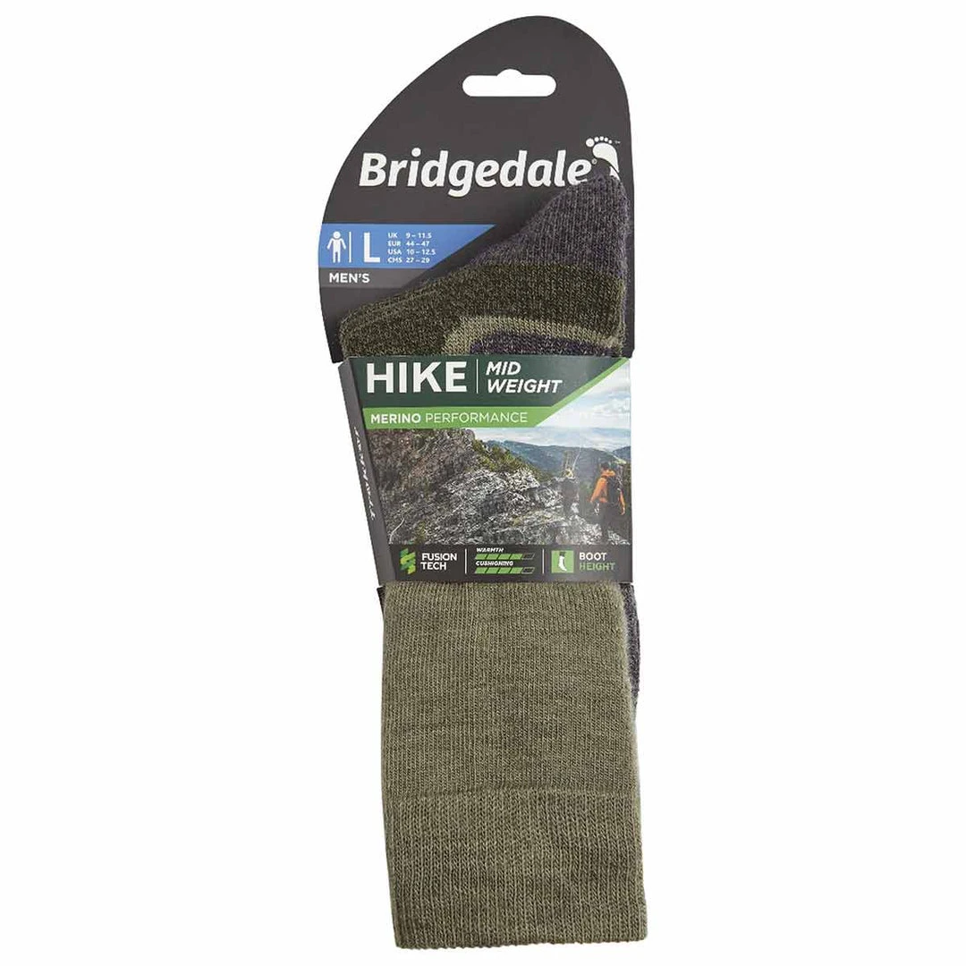 BRIDGEDALE MEN'S MIDWEIGHT MERINO PERFORMANCE BOOT SOCKS 3 BRIDGEDALE MEN'S MIDWEIGHT MERINO PERFORMANCE BOOT SOCKS