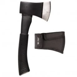 MIL-TEC BLACK STEEL HATCHET WITH COVER 28cm | Axe, Rubber Coated Hilt