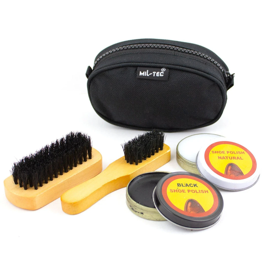 MIL-TEC BOOT CLEANING KIT | With Black Polish, Brushes, Shiner & Cloth Accessories 1 MIL-TEC BOOT CLEANING KIT | With Black Polish, Brushes, Shiner & Cloth Accessories