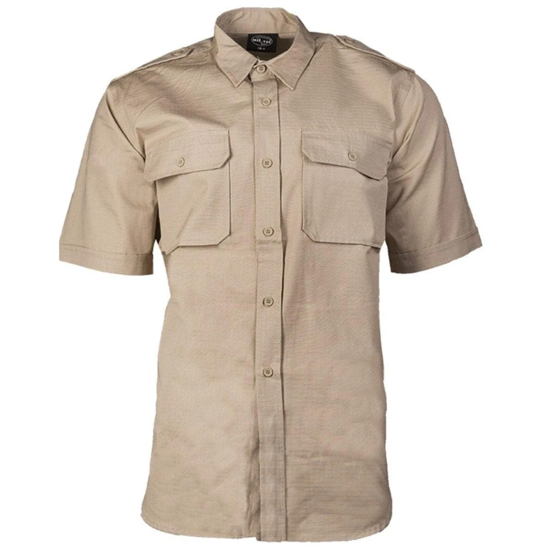 MIL-TEC TROPICAL SHIRT | Men's Short Sleeve Military Bush Top, Khaki Clothing 1 MIL-TEC TROPICAL SHIRT | Men's Short Sleeve Military Bush Top, Khaki Clothing