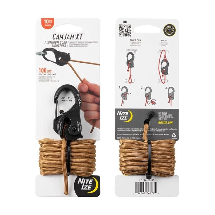 NITE IZE CAMJAM XT ALUMINIUM CORD TIGHTENER WITH ROPE | 10ft Paracord Camping Accessories NITE IZE CAMJAM XT ALUMINIUM CORD TIGHTENER WITH ROPE | 10ft Paracord Camping Accessories