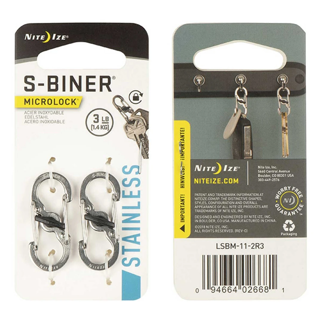 NITE IZE S-BINER MICROLOCK STAINLESS STEEL | Pack Of Two 3.5cm X 1.5cm 5 NITE IZE S-BINER MICROLOCK STAINLESS STEEL | Pack Of Two 3.5cm X 1.5cm
