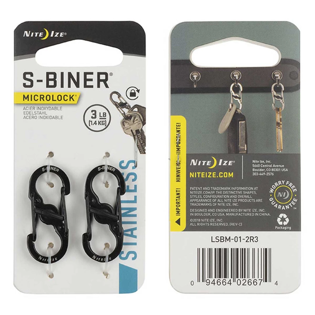 NITE IZE S-BINER MICROLOCK STAINLESS STEEL | Pack Of Two 3.5cm X 1.5cm 2 NITE IZE S-BINER MICROLOCK STAINLESS STEEL | Pack Of Two 3.5cm X 1.5cm