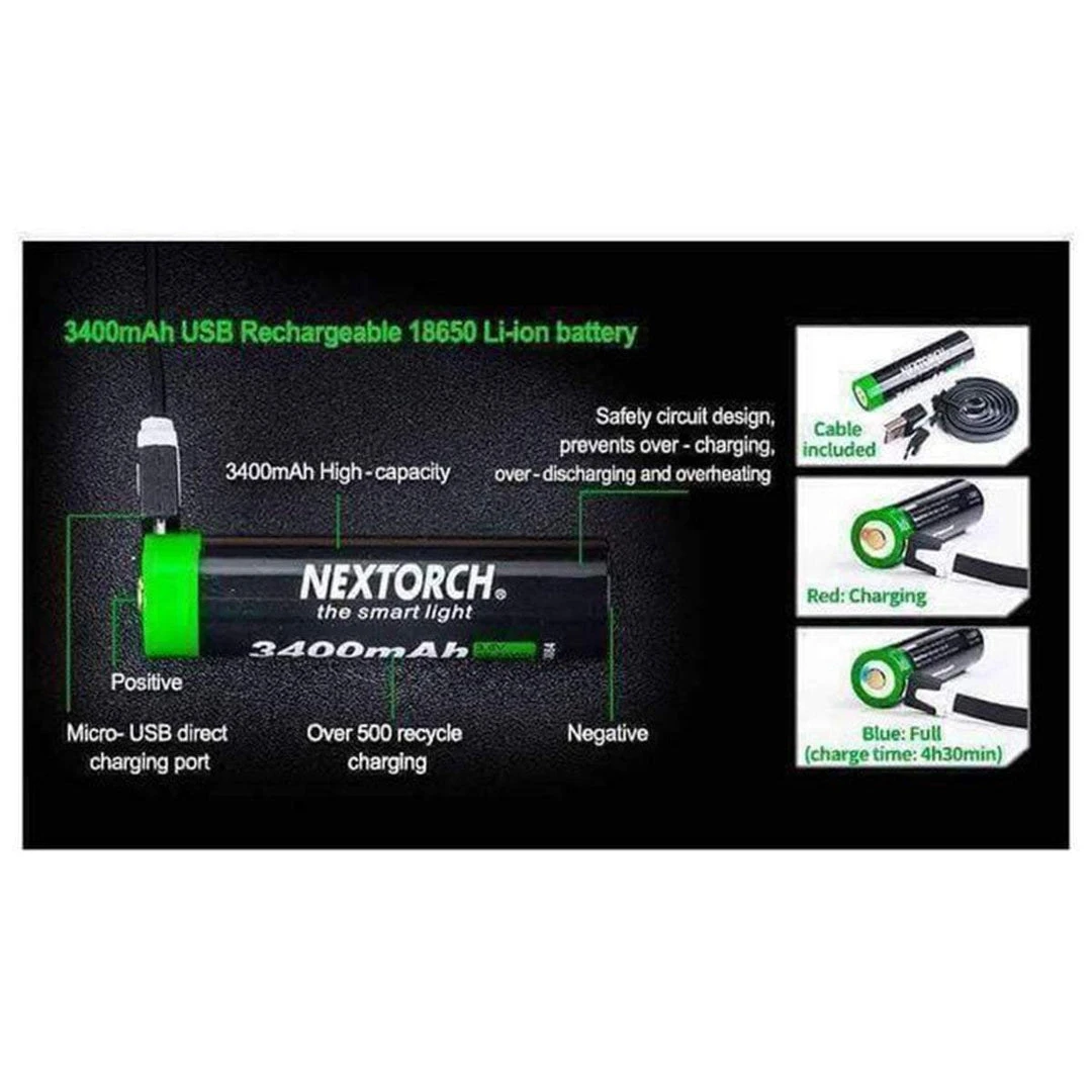 Nextorch Rechargeable Battery 3400mAh USB 18650 Equipment 4 Nextorch Rechargeable Battery 3400mAh USB 18650 Equipment