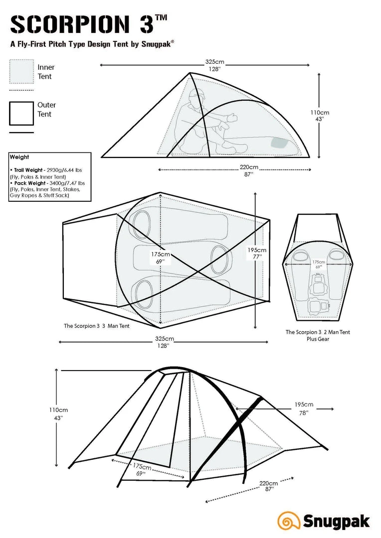 SNUGPAK SCORPION 3 | Three-Person Tent, Small Pack Size 11 SNUGPAK SCORPION 3 | Three-Person Tent, Small Pack Size
