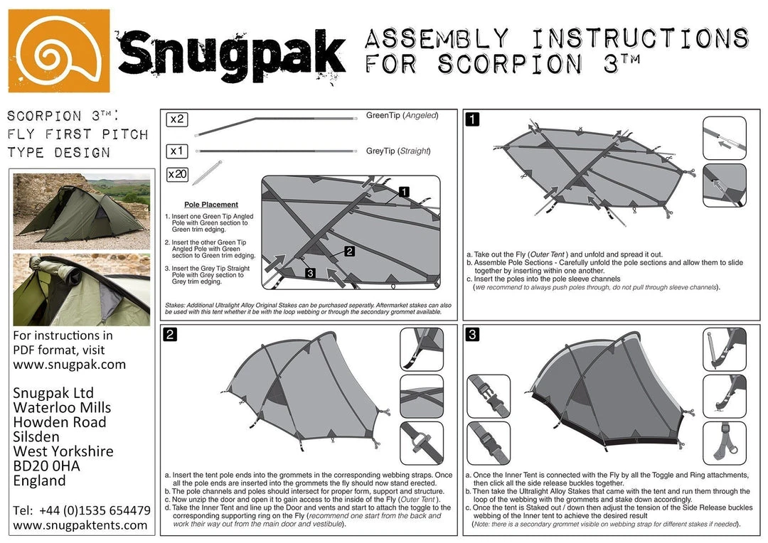 SNUGPAK SCORPION 3 | Three-Person Tent, Small Pack Size 13 SNUGPAK SCORPION 3 | Three-Person Tent, Small Pack Size